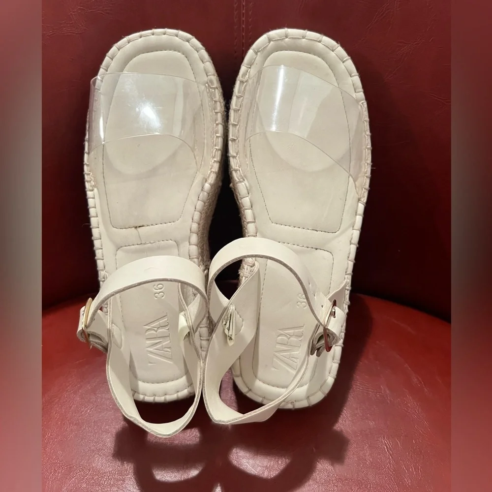 ZARA women beige espadrilles sandals/size 6 - Picture 3 of 14